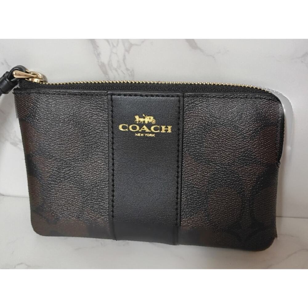 Coach Brown and Black Signature Zip Crossbody Pouch